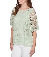 Ruby Rd. Lace Layered Tonal Tank Open-Work Knit Top