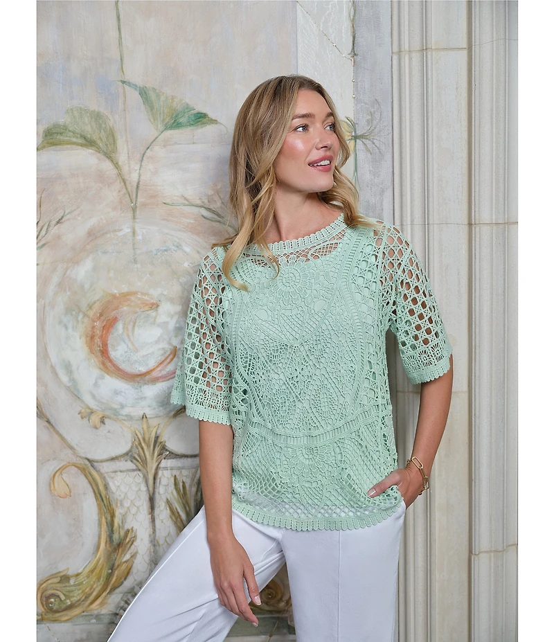 Ruby Rd. Lace Layered Tonal Tank Open-Work Knit Top