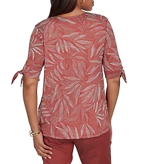Ruby Rd. Leaf Print Square Neck Elbow Tie Sleeve Top