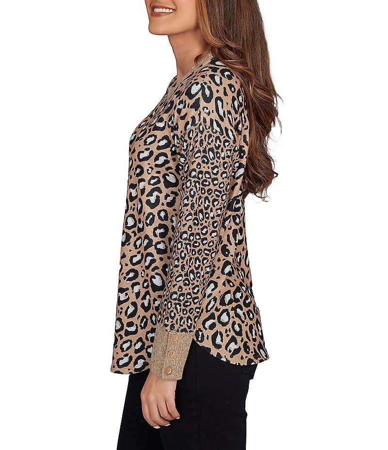 Ruby Rd. Leopard Ribbed Crew Neck Long Sleeve Top