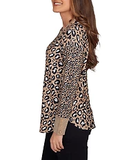 Ruby Rd. Leopard Ribbed Crew Neck Long Sleeve Top