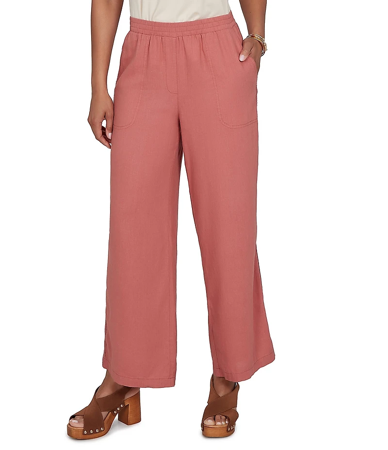 Ruby Rd. Lightweight Ramie Lace Trim Sideseam Detail Wide Leg Pull-On Pants