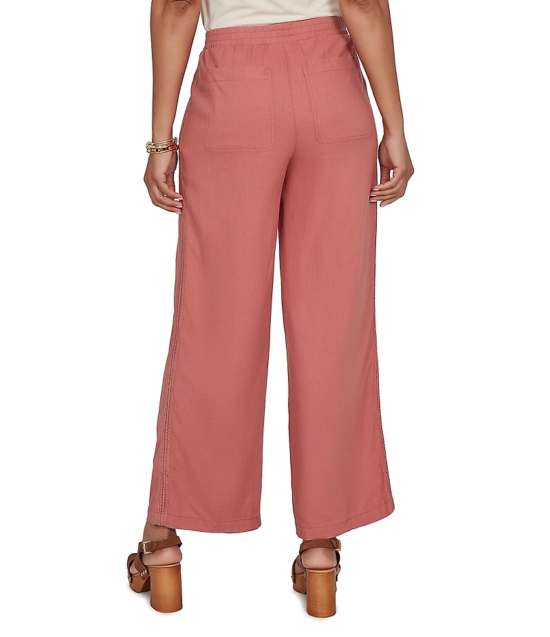 Ruby Rd. Lightweight Ramie Lace Trim Sideseam Detail Wide Leg Pull-On Pants
