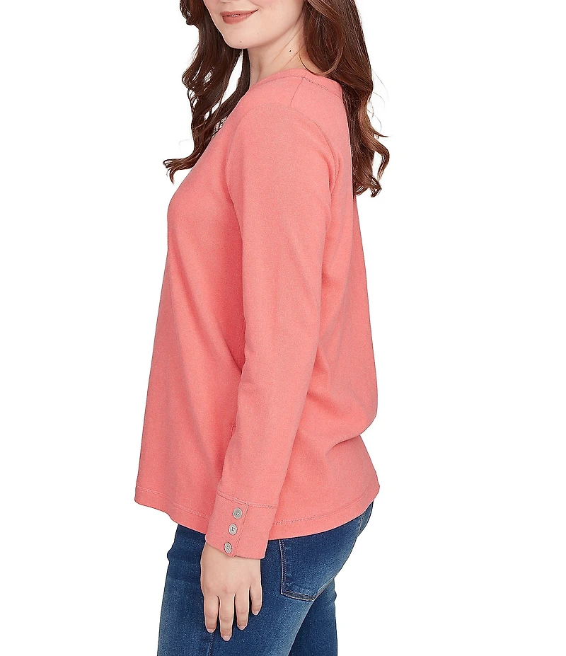 Ruby Rd. Luxe Rib Knit V-Neck Long Sleeve Popover Top
