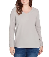 Ruby Rd. Luxe Rib Knit V-Neck Long Sleeve Popover Top