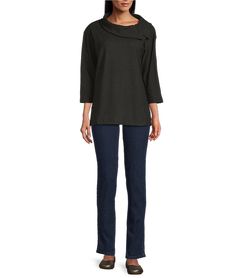 Ruby Rd. Luxe Rib Knit Split Cowl Neck 3/4 Sleeve Pullover Sweater