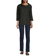 Ruby Rd. Luxe Rib Knit Split Cowl Neck 3/4 Sleeve Pullover Sweater