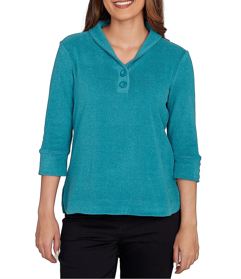 Ruby Rd. Luxe Ribbed Knit Y-Neck 3/4 Sleeve Coordinating Top