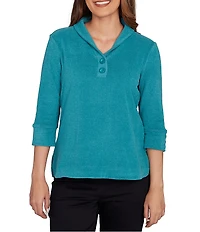 Ruby Rd. Luxe Ribbed Knit Y-Neck 3/4 Sleeve Coordinating Top
