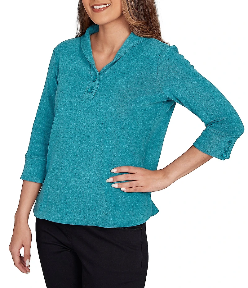 Ruby Rd. Luxe Ribbed Knit Y-Neck 3/4 Sleeve Coordinating Top