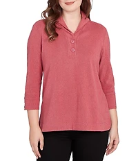 Ruby Rd. Luxe Ribbed Knit Y-Neck 3/4 Sleeve Coordinating Top