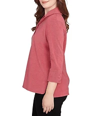Ruby Rd. Luxe Ribbed Knit Y-Neck 3/4 Sleeve Coordinating Top