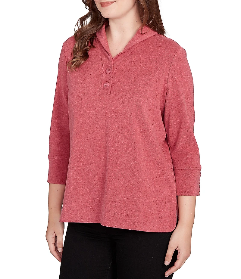 Ruby Rd. Luxe Ribbed Knit Y-Neck 3/4 Sleeve Coordinating Top
