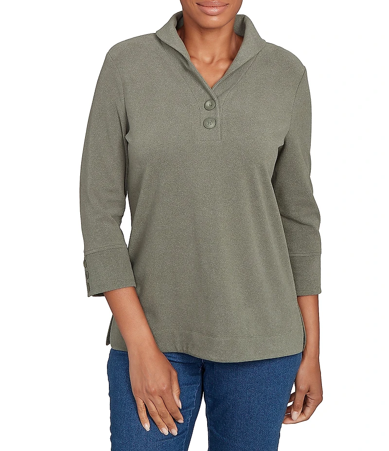 Ruby Rd. Luxe Ribbed Knit Y-Neck 3/4 Sleeve Coordinating Top