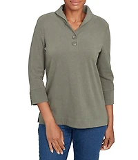 Ruby Rd. Luxe Ribbed Knit Y-Neck 3/4 Sleeve Coordinating Top