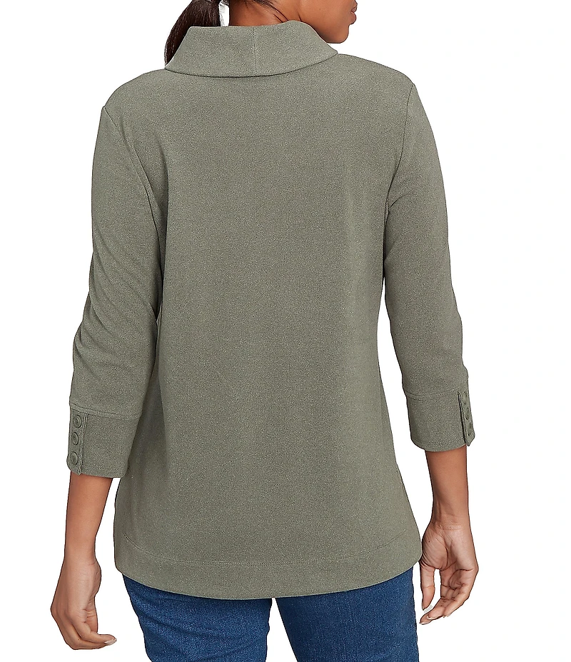 Ruby Rd. Luxe Ribbed Knit Y-Neck 3/4 Sleeve Coordinating Top