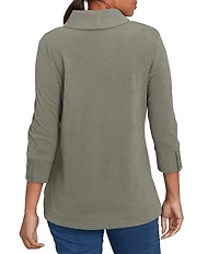 Ruby Rd. Luxe Ribbed Knit Y-Neck 3/4 Sleeve Coordinating Top