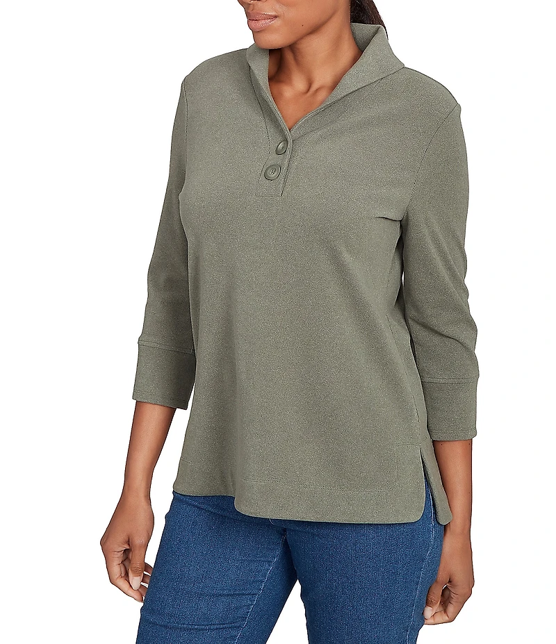 Ruby Rd. Luxe Ribbed Knit Y-Neck 3/4 Sleeve Coordinating Top