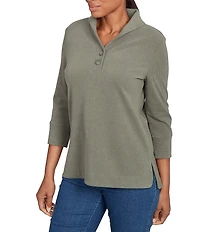 Ruby Rd. Luxe Ribbed Knit Y-Neck 3/4 Sleeve Coordinating Top