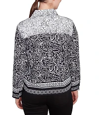 Ruby Rd. Luxe Voile Abstract Botanical Border Print Point Collar Long Sleeve Button-Front Jacket