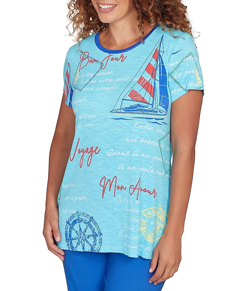 Ruby Rd. Nautical Bon Voyage Slub Jersey Crew Neck Short Sleeve Knit Tee