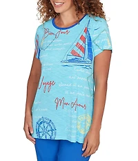 Ruby Rd. Nautical Bon Voyage Slub Jersey Crew Neck Short Sleeve Knit Tee