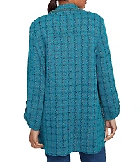 Ruby Rd. Notch Lapel Collar Long Roll-Tab Sleeve Open-Front Tweed Jacket