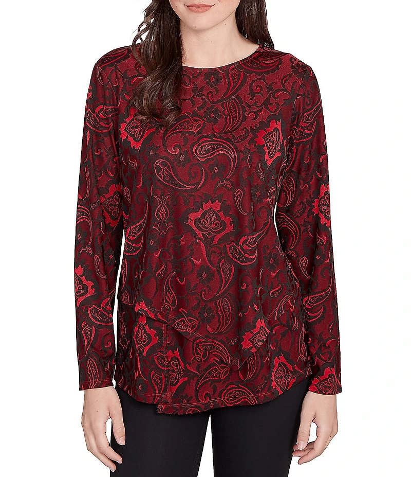 Ruby Rd. Paisley Knit Crew Neck Long Sleeve Top