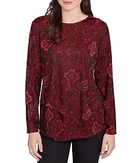 Ruby Rd. Paisley Knit Crew Neck Long Sleeve Top