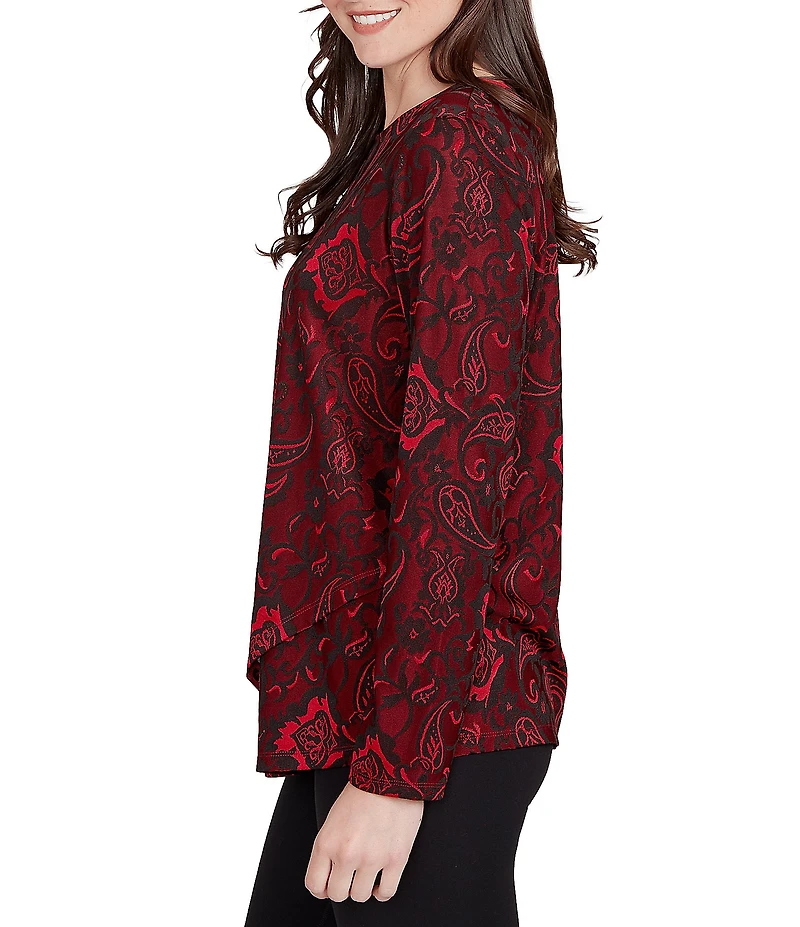 Ruby Rd. Paisley Knit Crew Neck Long Sleeve Top