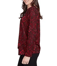 Ruby Rd. Paisley Knit Crew Neck Long Sleeve Top