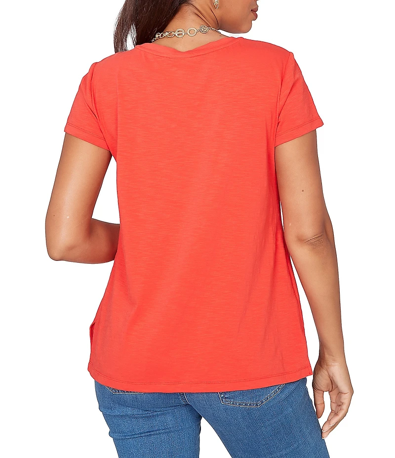 Ruby Rd. Paisley Lace Accents Scoop Neck Short Sleeve Tee Top