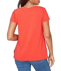 Ruby Rd. Paisley Lace Accents Scoop Neck Short Sleeve Tee Top
