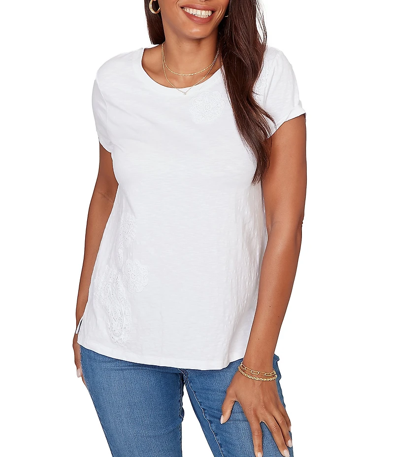 Ruby Rd. Paisley Lace Accents Scoop Neck Short Sleeve Tee Top