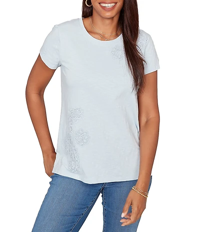 Ruby Rd. Paisley Lace Accents Scoop Neck Short Sleeve Tee Top