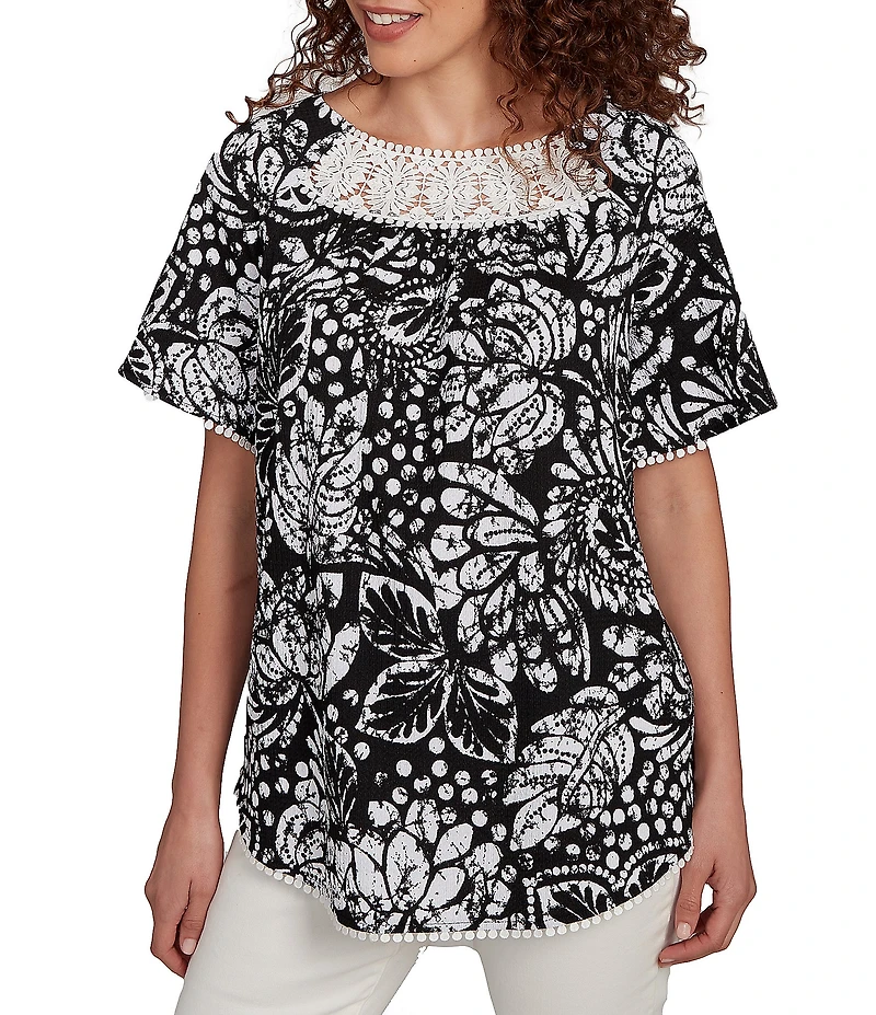 Ruby Rd. Paisley Lace Scoop Neck Short Sleeve Top