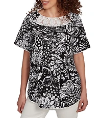 Ruby Rd. Paisley Lace Scoop Neck Short Sleeve Top