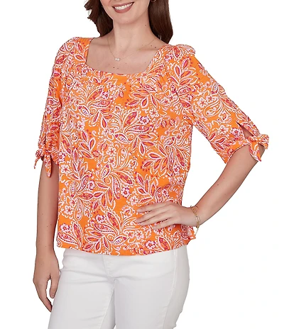 Ruby Rd. Paisley Square Neck 3/4 Sleeve Knit Top