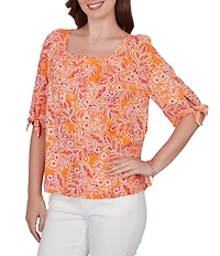 Ruby Rd. Paisley Square Neck 3/4 Sleeve Knit Top