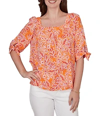 Ruby Rd. Paisley Square Neck 3/4 Sleeve Knit Top