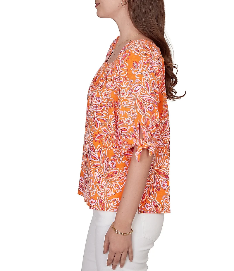 Ruby Rd. Paisley Square Neck 3/4 Sleeve Knit Top