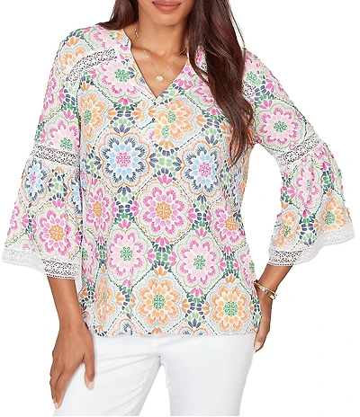 Ruby Rd. Petite Size Allover Medallion Lace Inset Knit Top