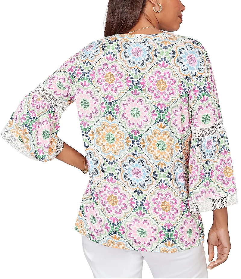 Ruby Rd. Petite Size Allover Medallion Lace Inset Knit Top