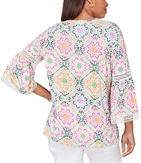 Ruby Rd. Petite Size Allover Medallion Lace Inset Knit Top