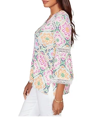 Ruby Rd. Petite Size Allover Medallion Lace Inset Knit Top
