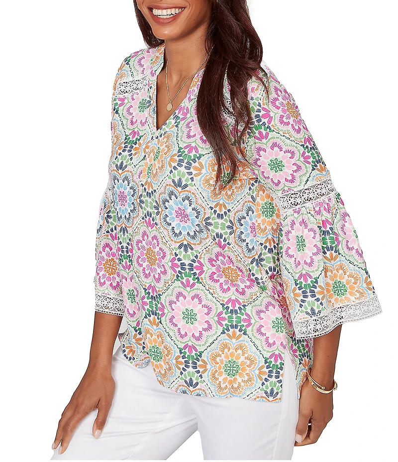 Ruby Rd. Petite Size Allover Medallion Lace Inset Knit Top