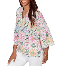Ruby Rd. Petite Size Allover Medallion Lace Inset Knit Top