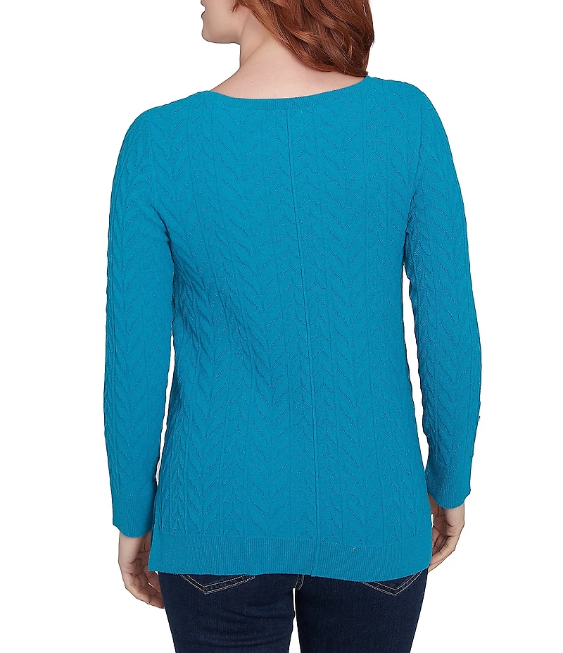 Ruby Rd. Petite Size Chenille Knit Scoop Neck Long Sleeve Sweater
