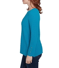 Ruby Rd. Petite Size Chenille Knit Scoop Neck Long Sleeve Sweater