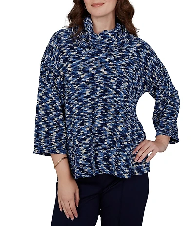 Ruby Rd. Petite Size Chenille Knit Space Dye Draped 3/4 Sleeve Sweater
